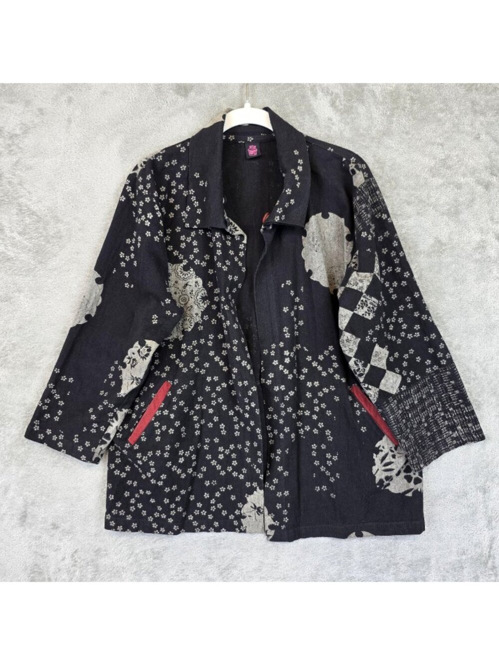Cupcake International Jacket Womens One Size Black Floral Kimono Open Front Art